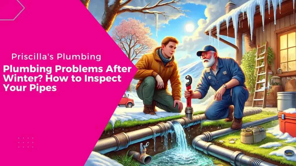 Inspecting plumbing problems after winter with pipe leak.