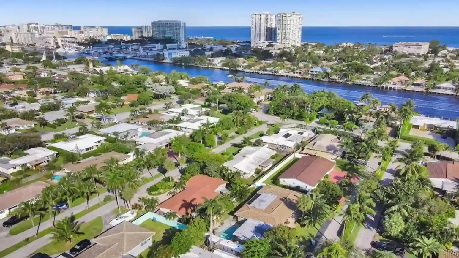 Aerial view of Pompano Beach localities.
